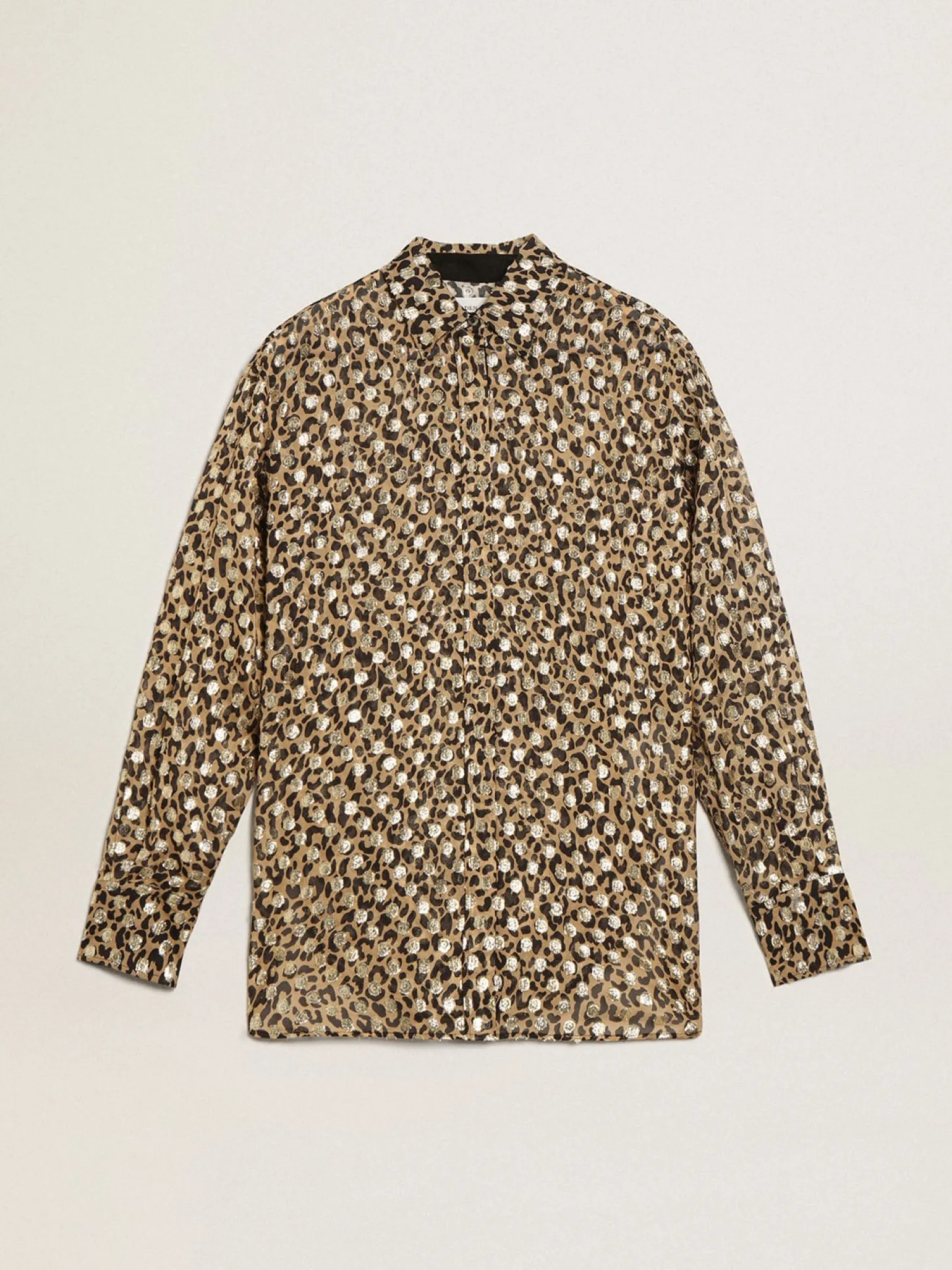 Outlet Camisa boyfriend feminina com estampa animal print e fio coupé dourado MULHER Camisas