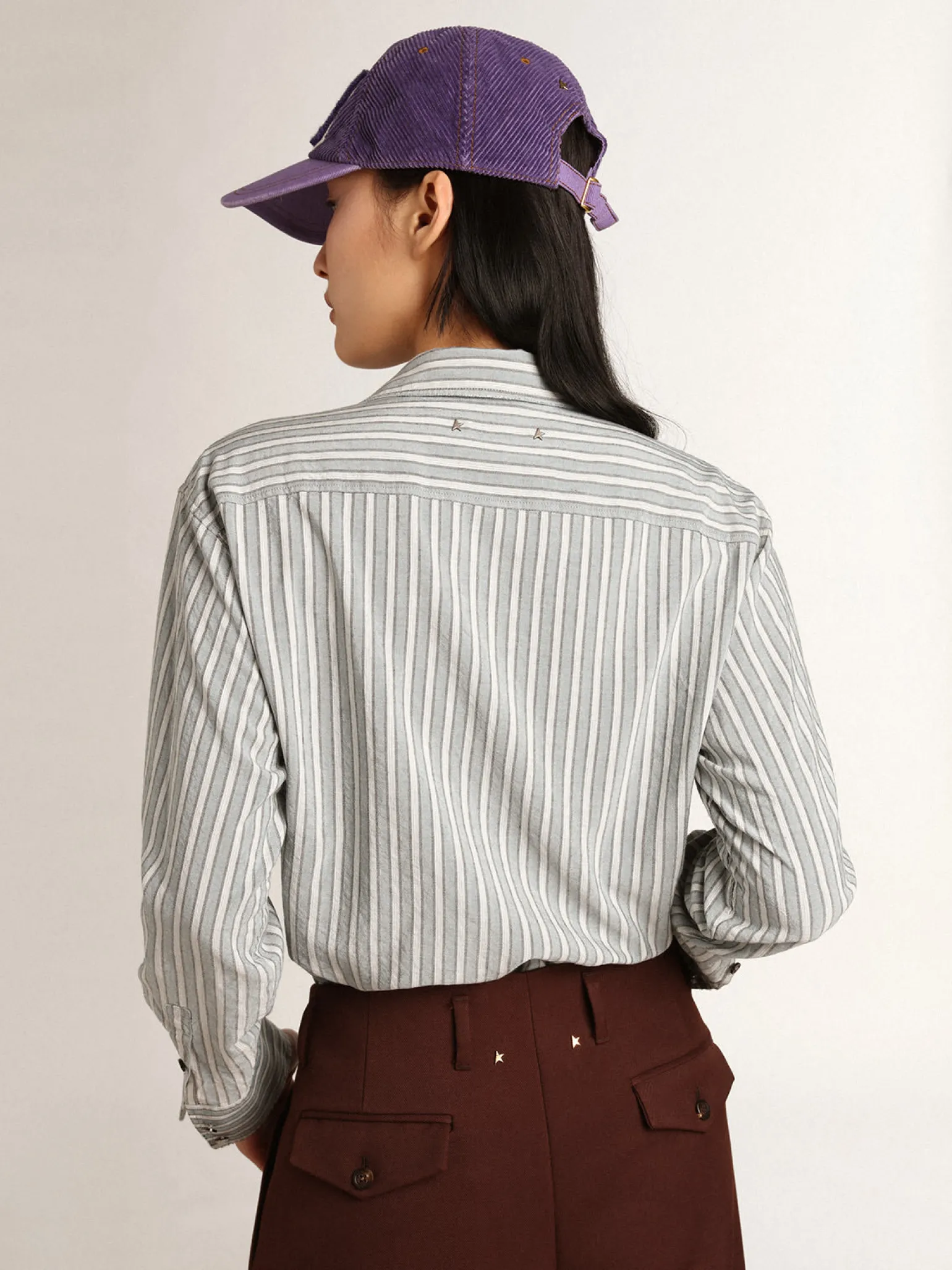 Best Sale Camisa boyfriend feminina com listras cor de água MULHER Camisas
