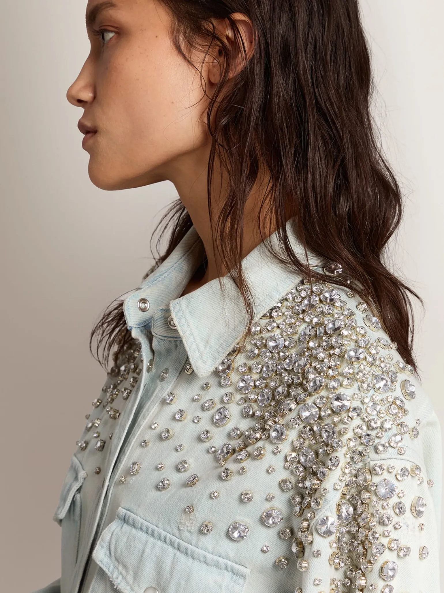 Best Sale Camisa boyfriend feminina desbotada com cristais cabochão MULHER Camisas