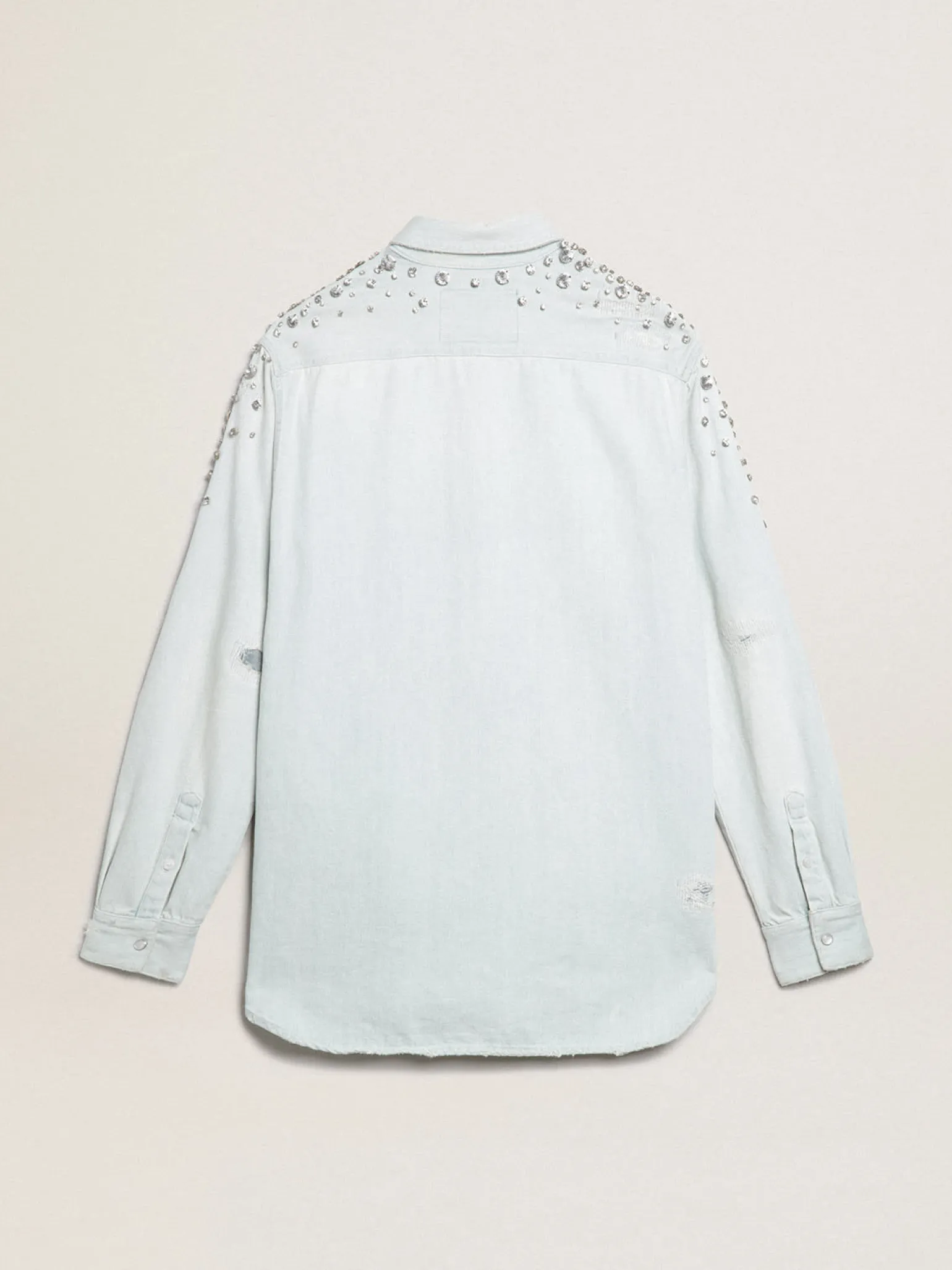 Best Sale Camisa boyfriend feminina desbotada com cristais cabochão MULHER Camisas