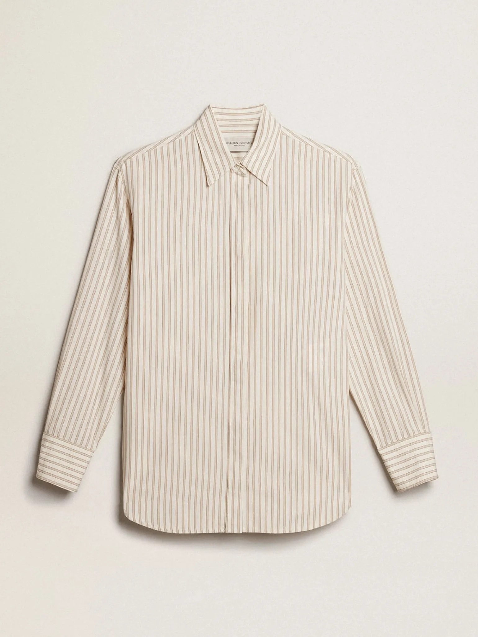 Sale Camisa branca feminina de algodão com estampa de listras bege MULHER Camisas