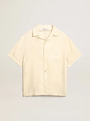 Hot Camisa de linho de manga curta cor de pergaminho Camisas