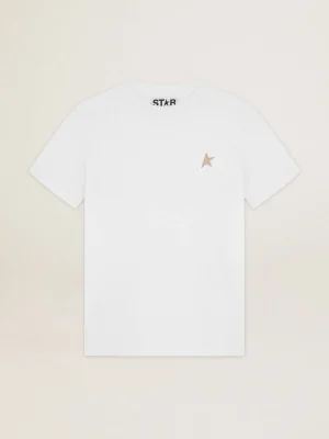 Flash Sale Camiseta branca Coleção Star com estrela de glitter dourado na frente MULHER Camisetas