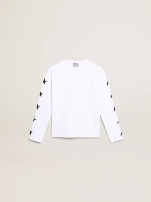 Best Sale Camiseta branca de manga comprida com estrelas pretas em contraste Roupas de cima (4-12 years) | Roupas de cima (4-12 years)