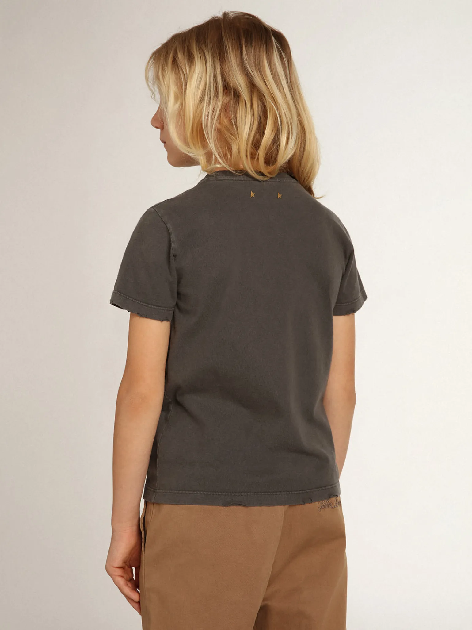 Hot Camiseta cinza infantil masculina com tratamento desgastado Roupas de cima (4-12 years)
