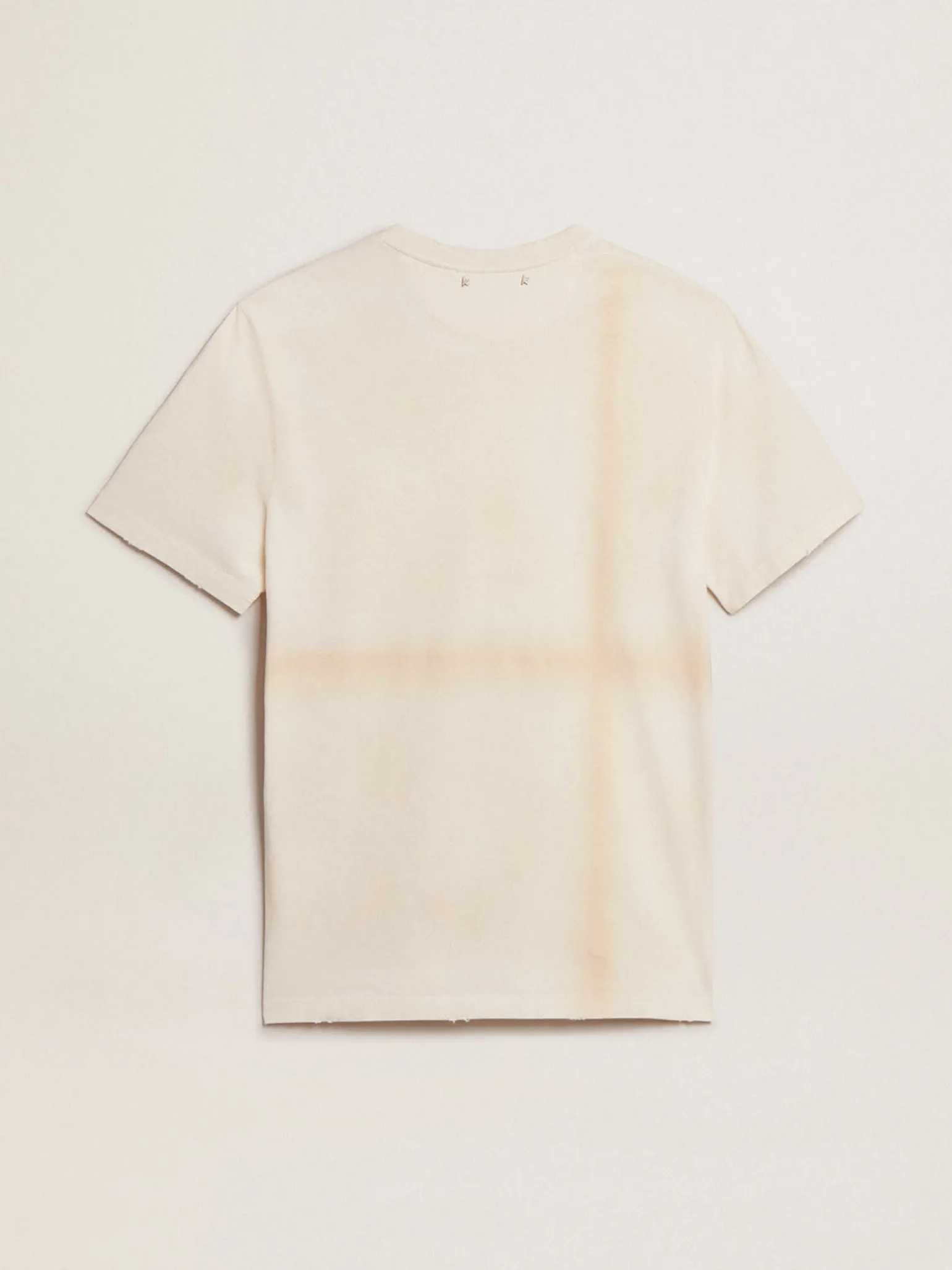 New Camiseta de algodão branco usado com escrita no bolso Camisetas