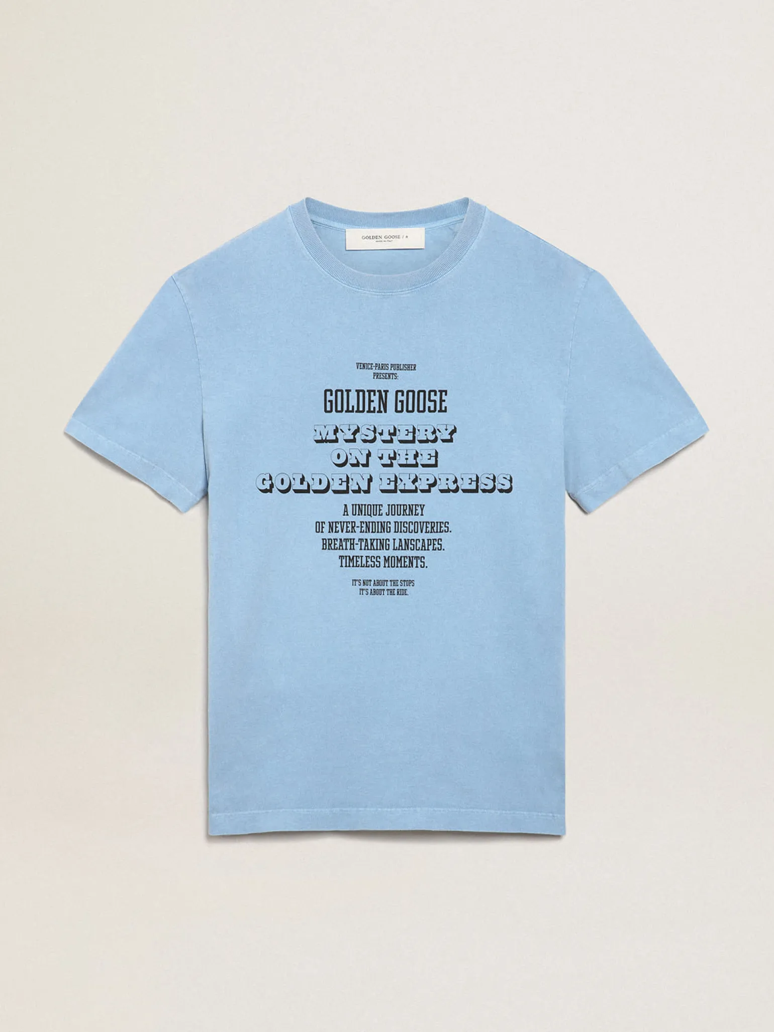 Fashion Camiseta feminina azul-porto com estampa na frente Camisetas
