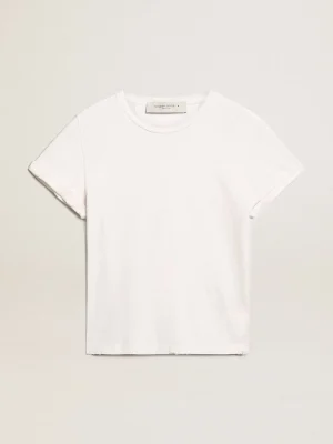 Best Sale Camiseta feminina branca com tratamento desgastado MULHER Camisetas