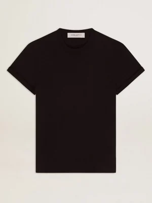 Flash Sale Camiseta feminina preta de caimento slim com tratamento desgastado MULHER Camisetas