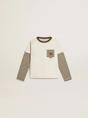 Cheap Camiseta infantil masculina de manga dupla de algodão listrado Roupas de cima (4-12 years)