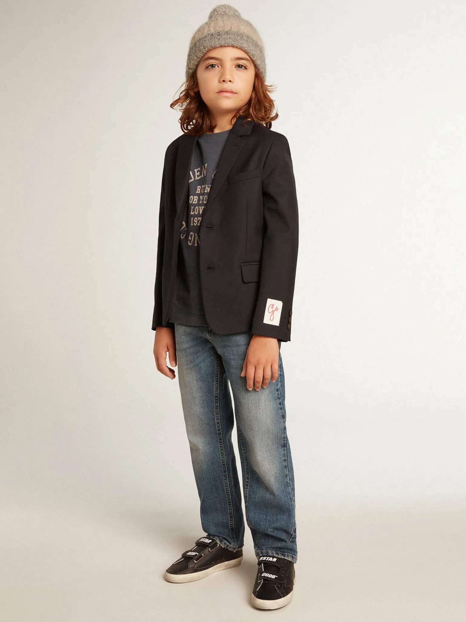 Outlet Camiseta infantil masculina de algodão azul-escuro com estampa no centro Roupas de cima (4-12 years)