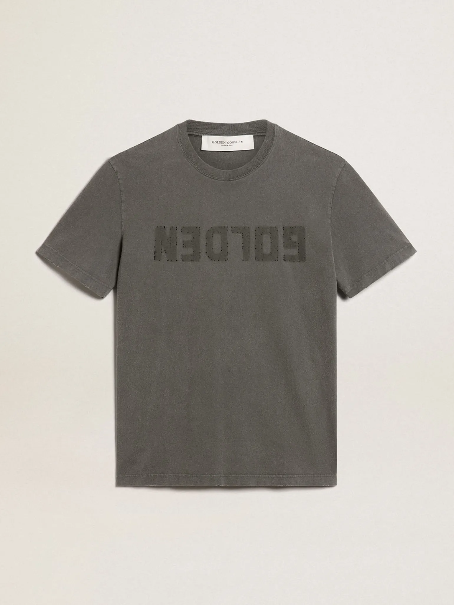 Fashion Camiseta masculina cinza antracite com tratamento desgastado Camisetas