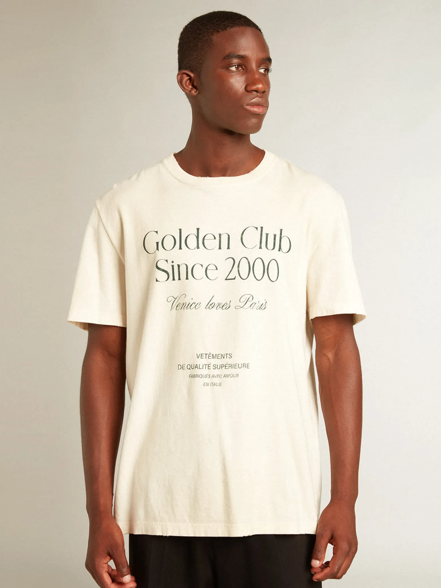Cheap Camiseta masculina de algodão branco usado com escrita verde Camisetas