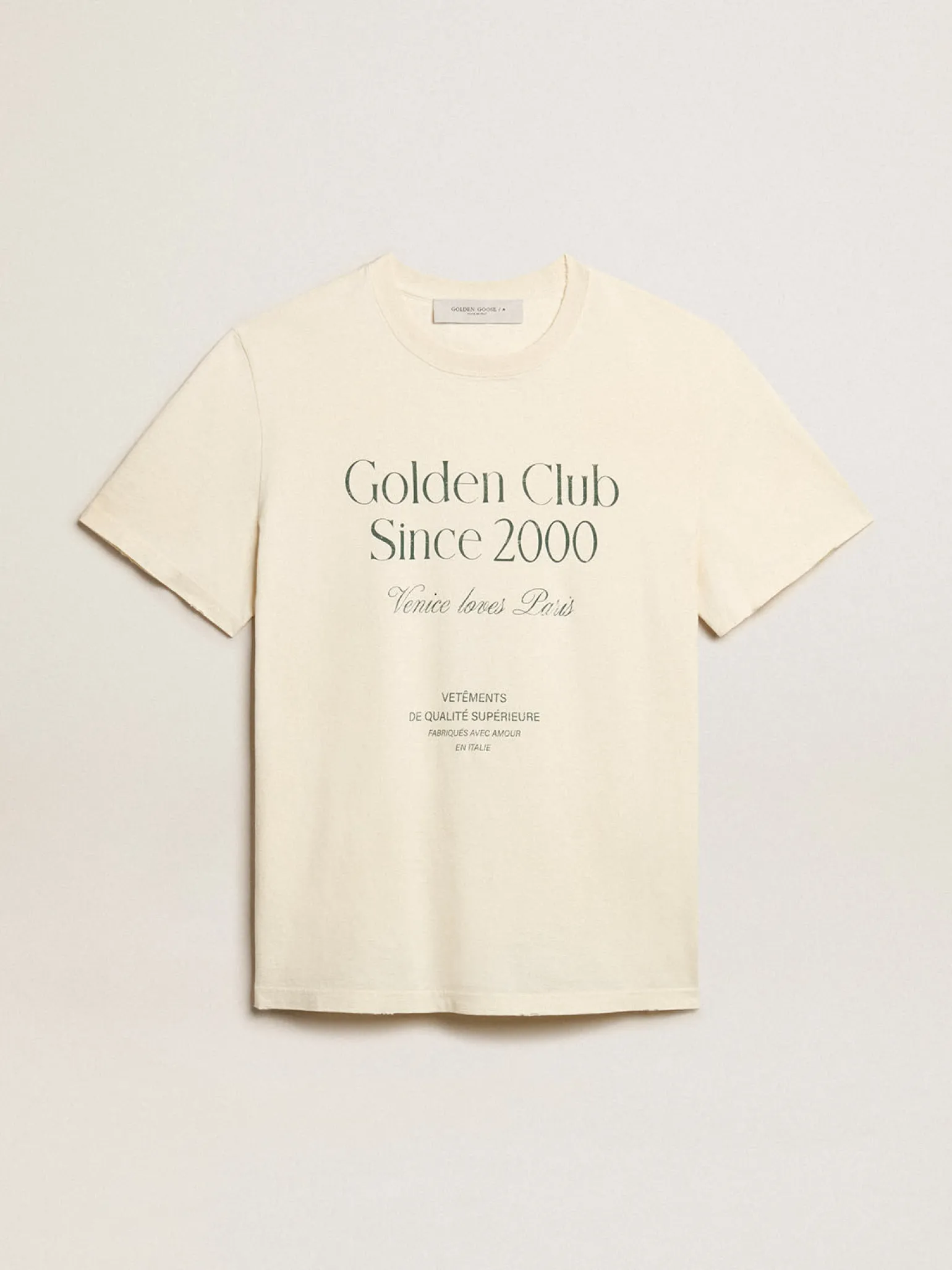 Cheap Camiseta masculina de algodão branco usado com escrita verde Camisetas