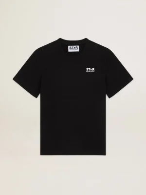 Flash Sale Camiseta preta Coleção Star com logo e estrela brancos em contraste MULHER Camisetas