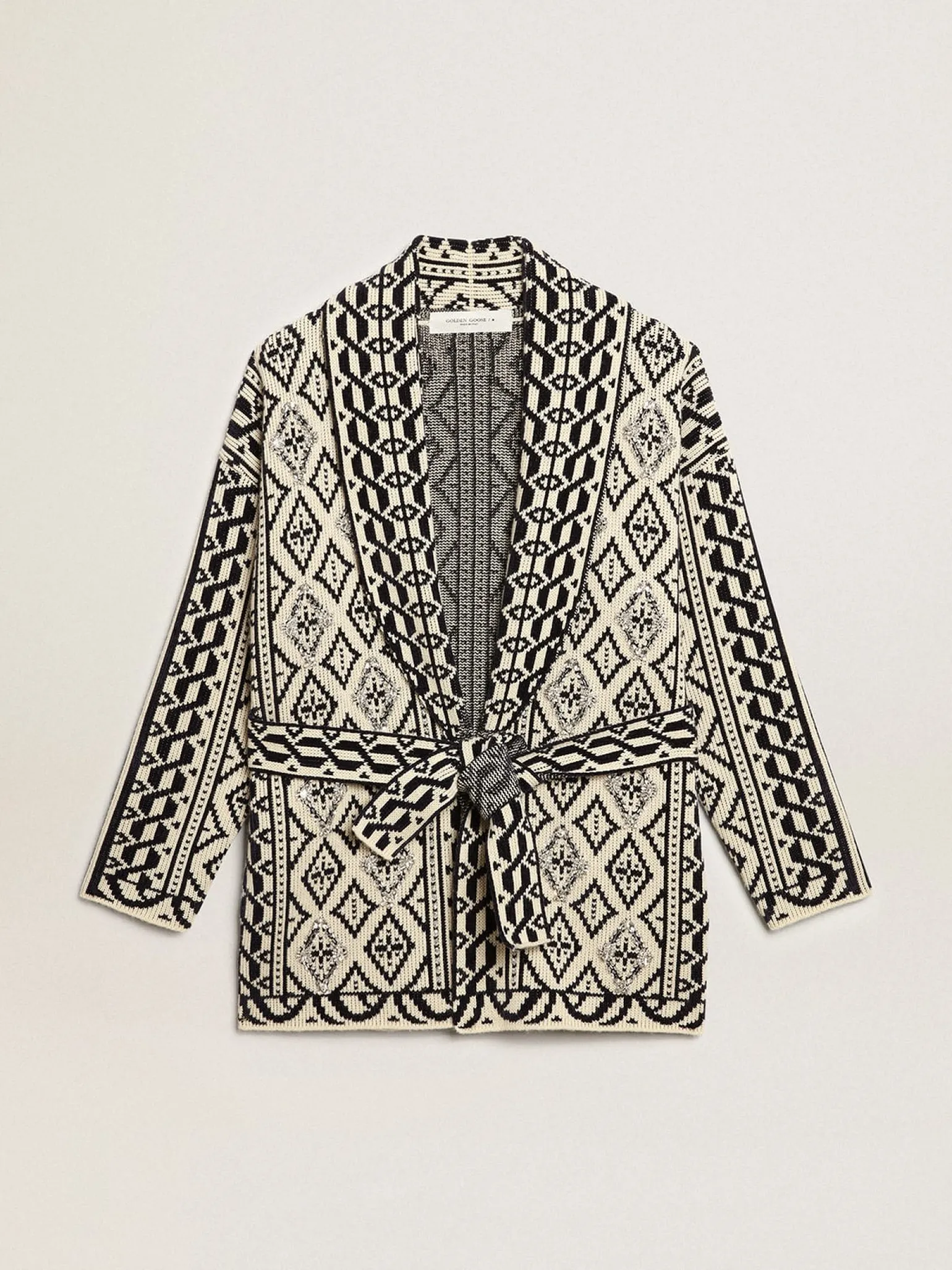 Best Sale Cardigã cor de papiro de lã com motivo jacquard e cristais MULHER Malhas