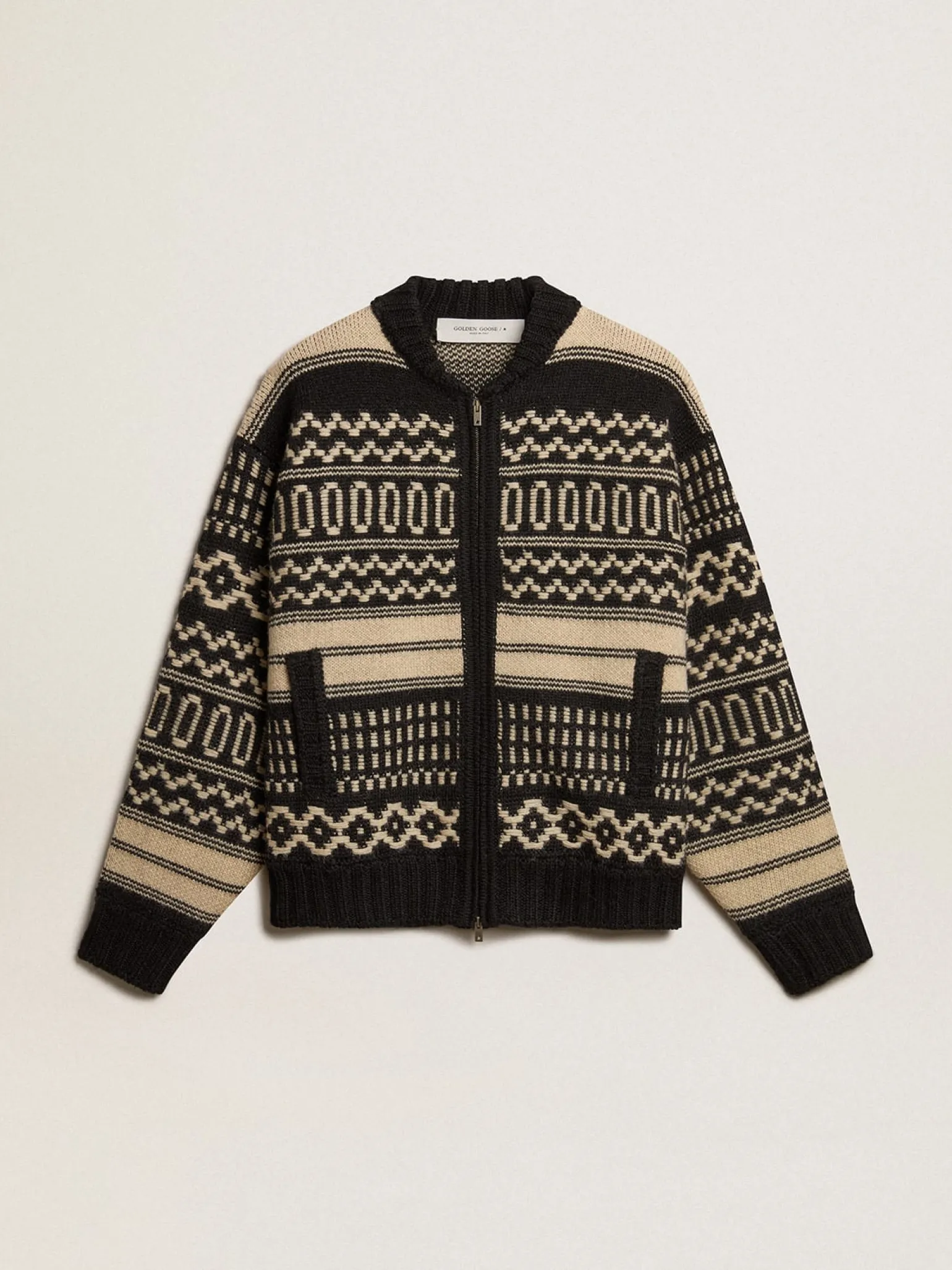 Shop Cardigã masculino de lã cor cru com padrão jacquard Malhas