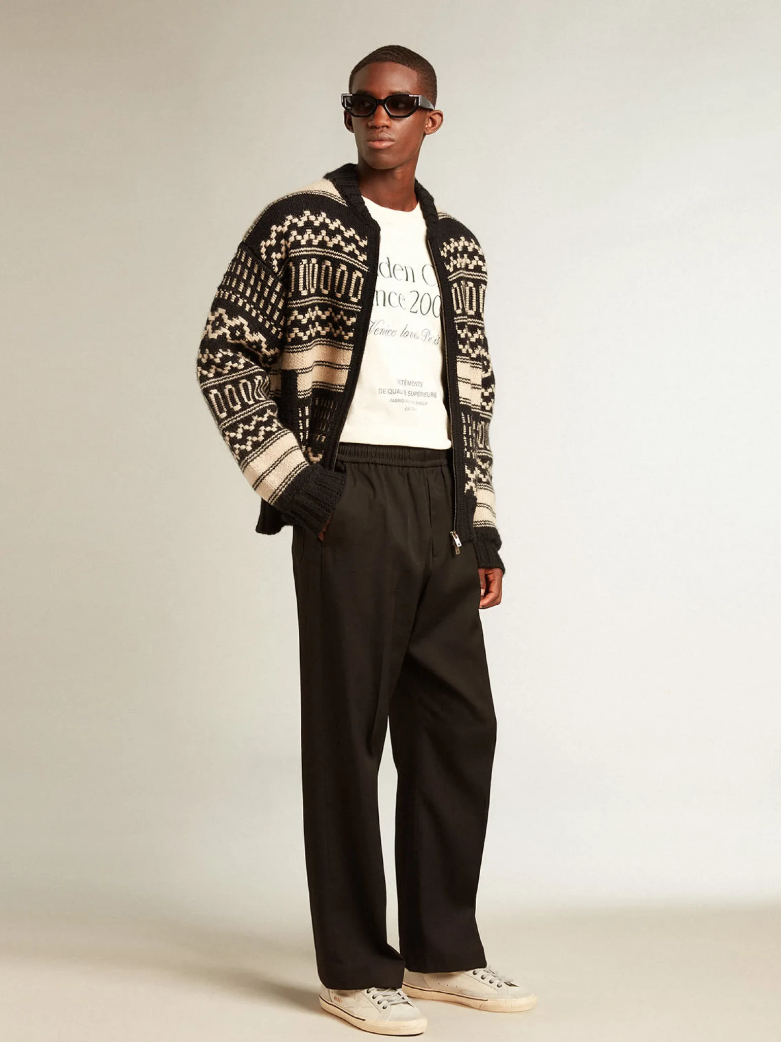 Shop Cardigã masculino de lã cor cru com padrão jacquard Malhas