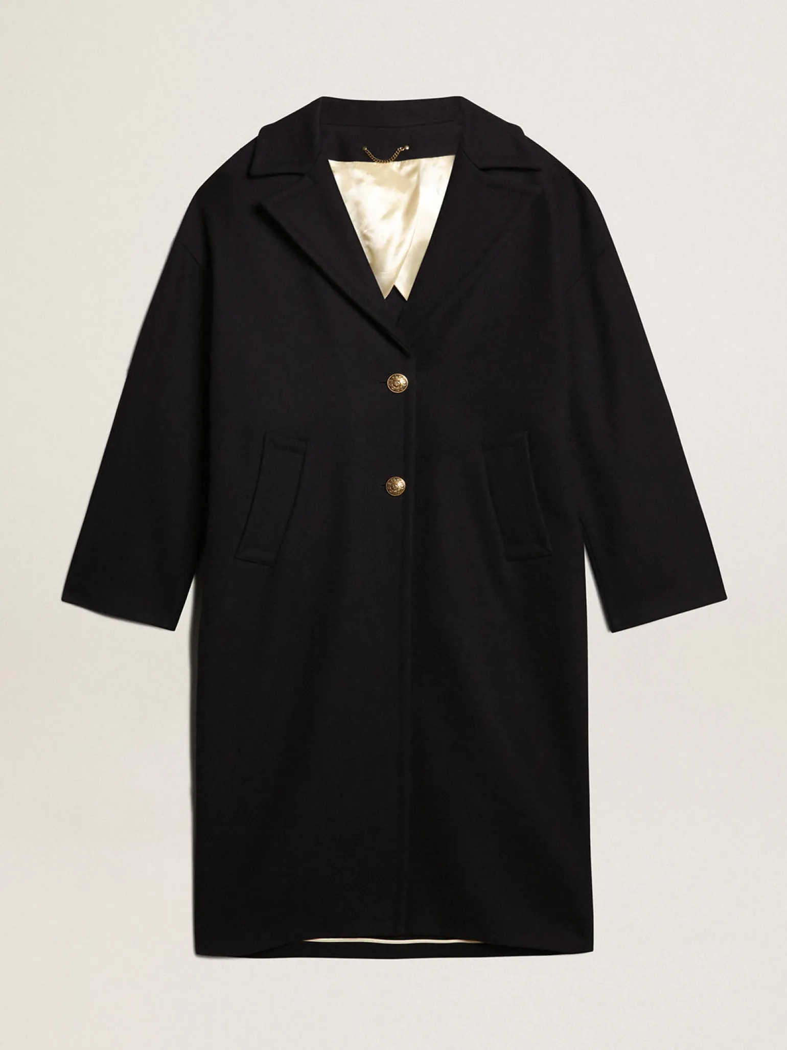 Store Casaco feminino de abotoamento simples tipo cocoon de lã azul-escuro com botões dourados MULHER Casacos e blusões