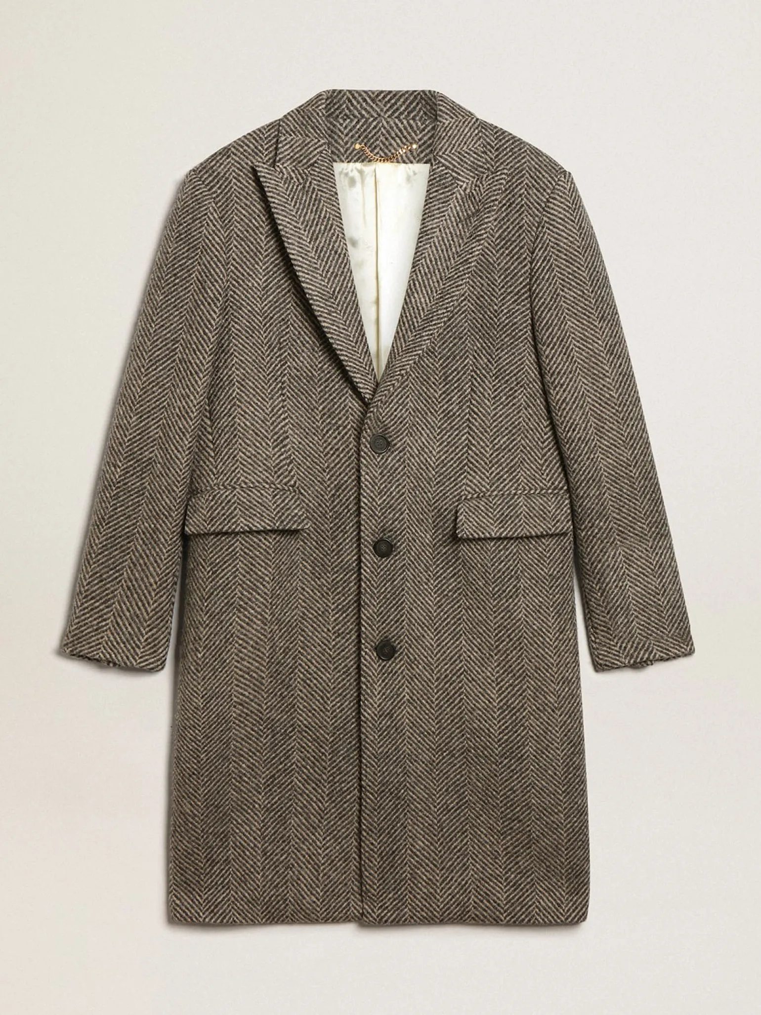 Fashion Casaco masculino de abotoamento simples de lã com trama espinha de peixe bege e cinza Casacos e blusões