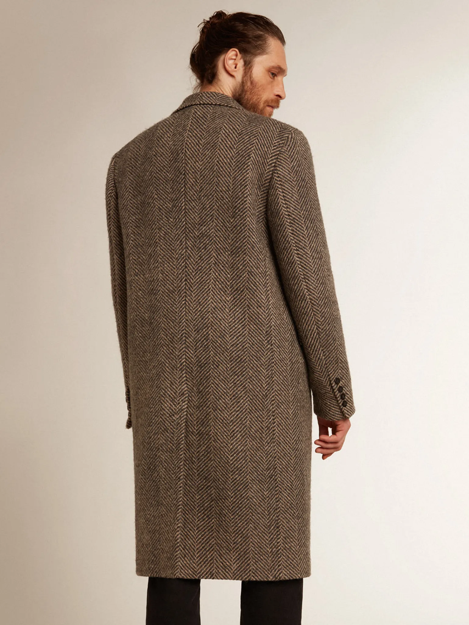 Fashion Casaco masculino de abotoamento simples de lã com trama espinha de peixe bege e cinza Casacos e blusões