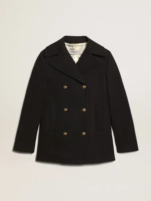 New Casaco peacoat feminino azul-escuro com botões heráldicos dourados MULHER Casacos e blusões