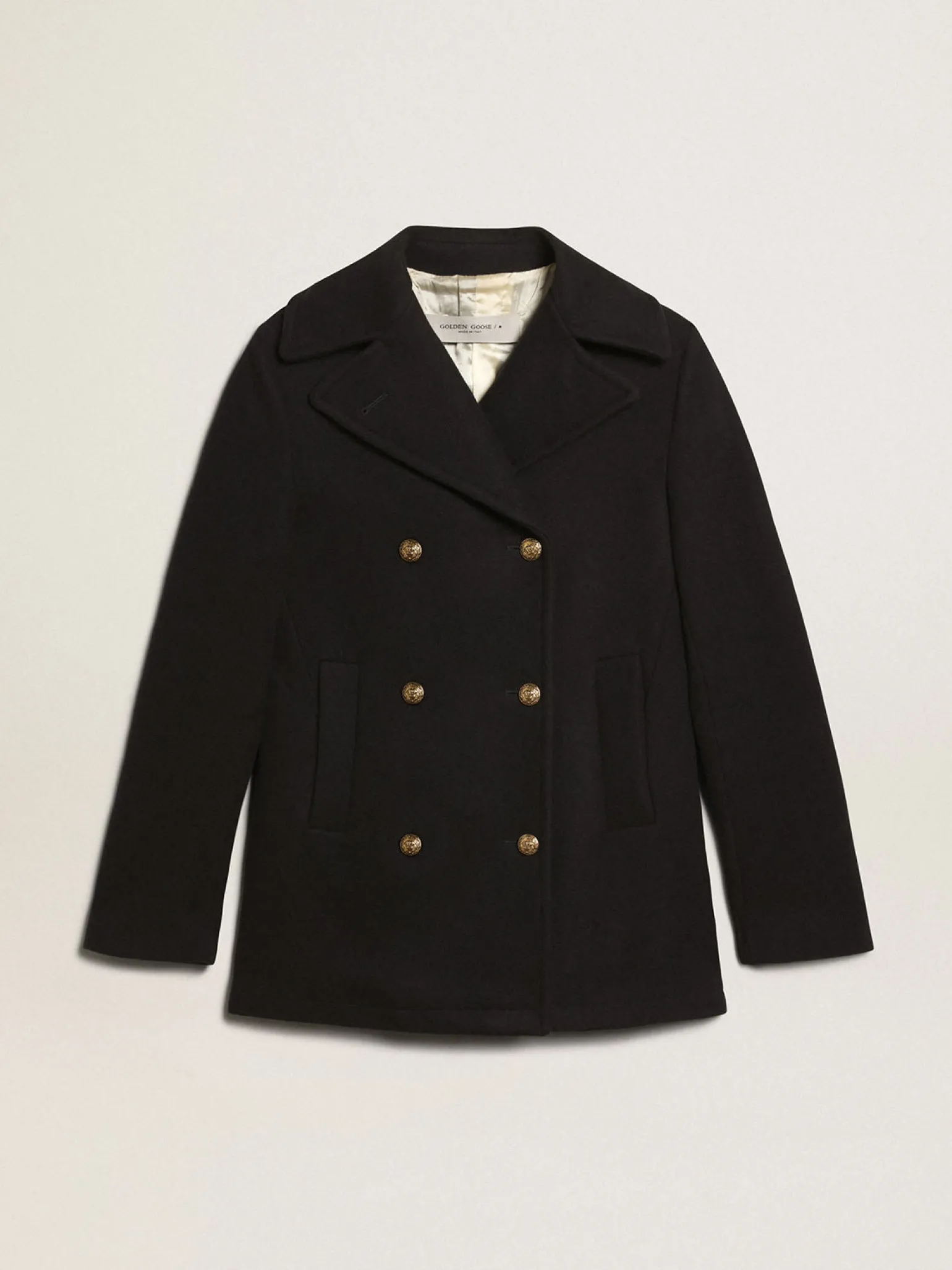 New Casaco peacoat feminino azul-escuro com botões heráldicos dourados MULHER Casacos e blusões