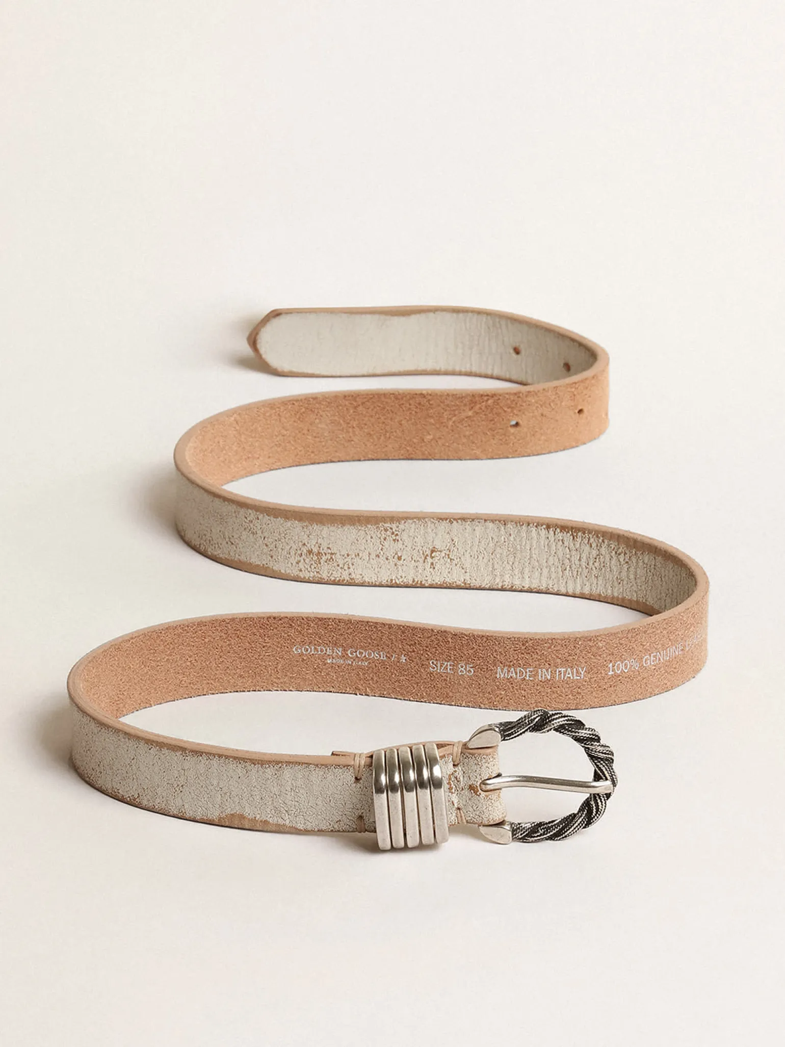 Fashion Cinto branco e bege com fivela prateada entrelaçada MULHER Cintos