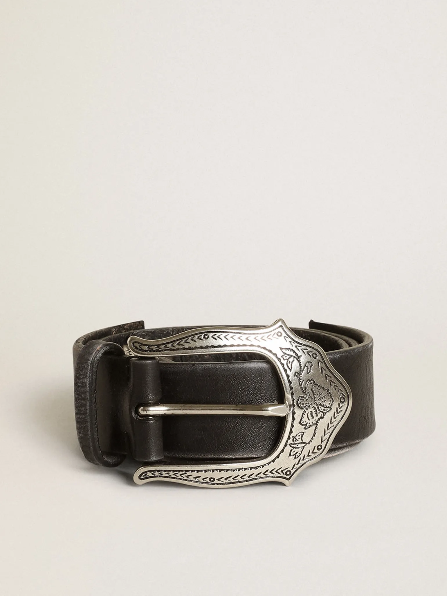 Clearance Cinto feminino de couro preto com decorações prateadas MULHER Cintos