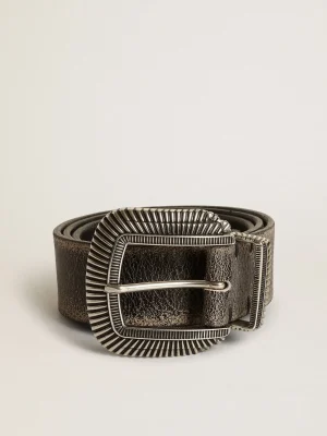 Cheap Cinto masculino de couro preto com fivela decorada Cintos