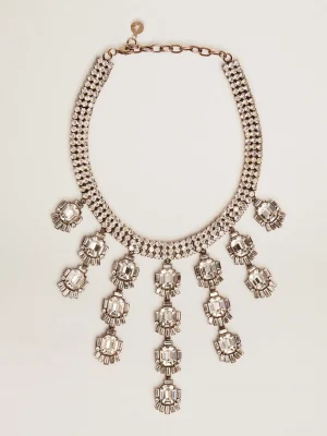 Fashion Colar feminino na cor ouro velho com cristais pendentes MULHER Joias