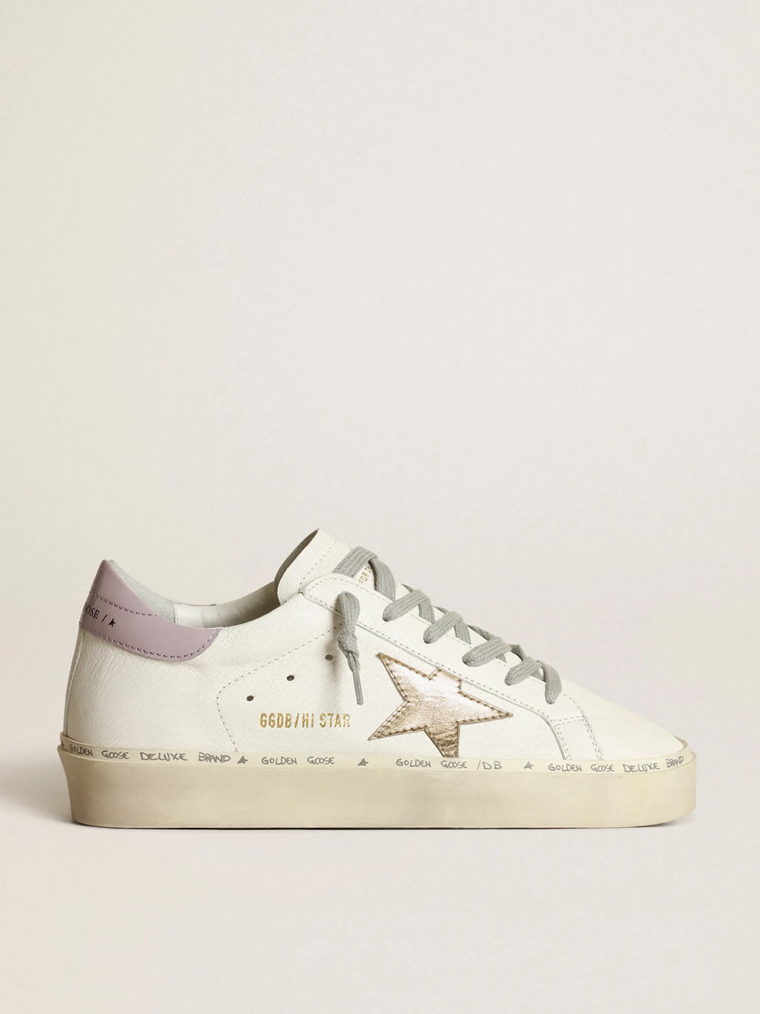 Hot Hi Star branco com estrela dourada e talão de naplak lilás MULHER Hi Star