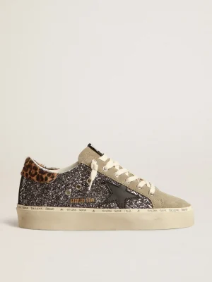 Fashion Hi Star de glitter cinza escuro com estrela de couro preto MULHER Hi Star
