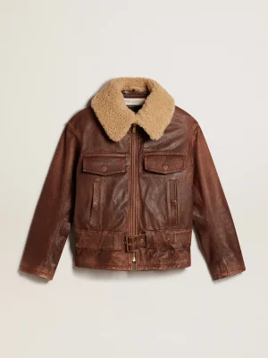 Cheap Jaqueta cor de madeira com gola de shearling removível MULHER Casacos e blusões