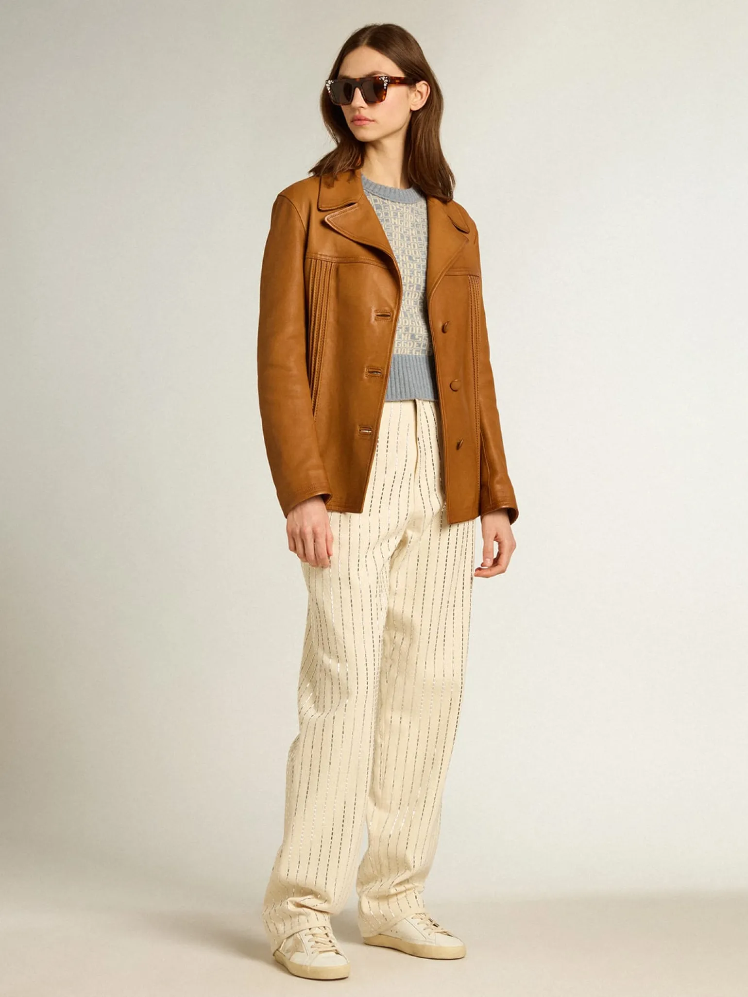 Flash Sale Jaqueta de couro marrom bronze MULHER Casacos e blusões