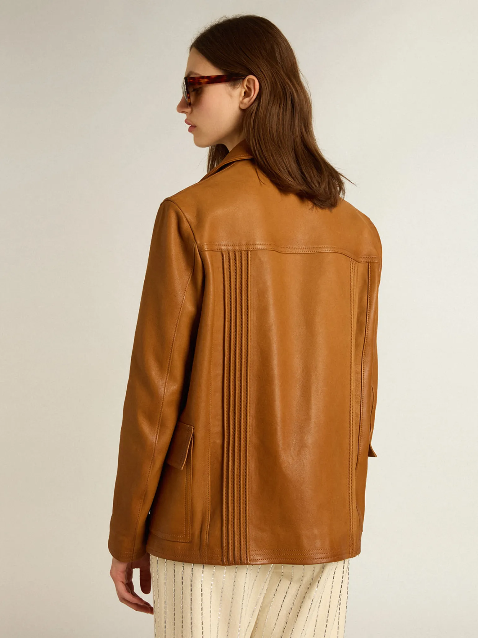 Flash Sale Jaqueta de couro marrom bronze MULHER Casacos e blusões