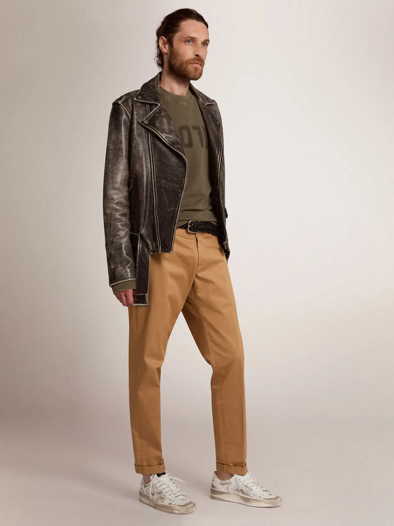 New Jaqueta de couro masculina com tratamento desgastado Casacos e blusões