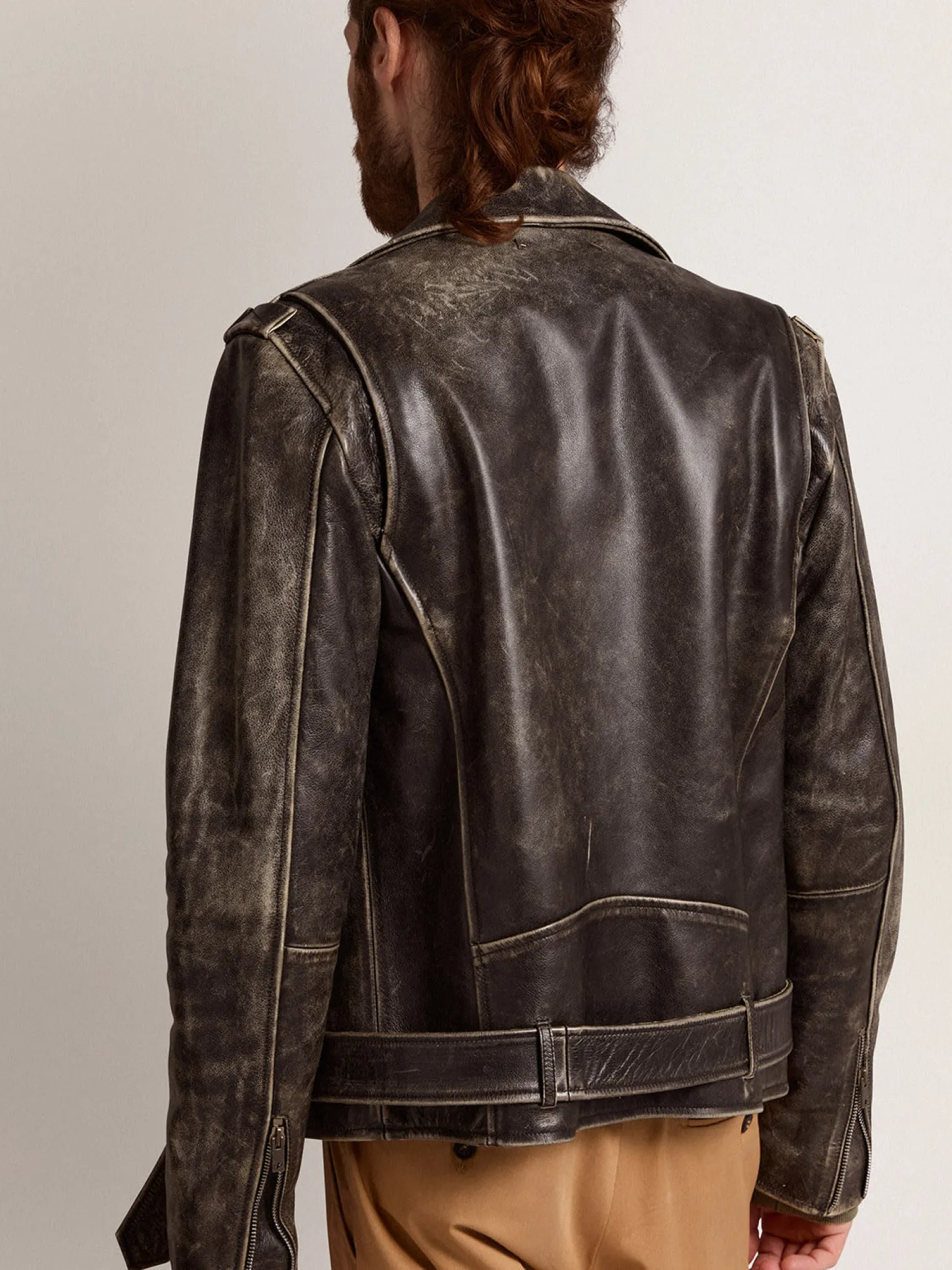New Jaqueta de couro masculina com tratamento desgastado Casacos e blusões