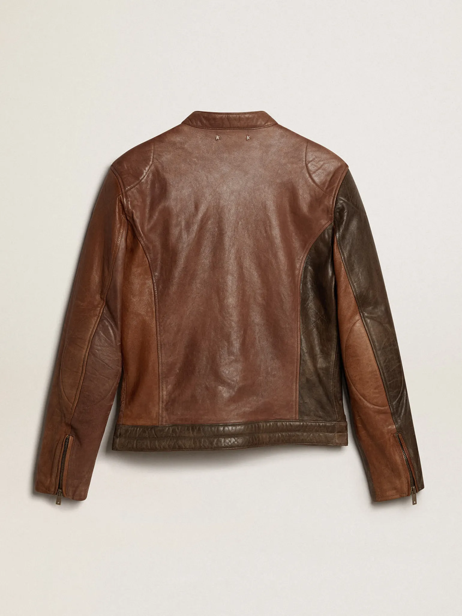 Outlet Jaqueta de napa marrom de inspiração biker Casacos e blusões