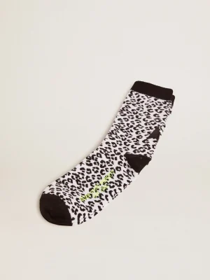 Fashion Meias branco e preto com estampa de leopardo e estrela preta na parte de trás MULHER Meias | Meias