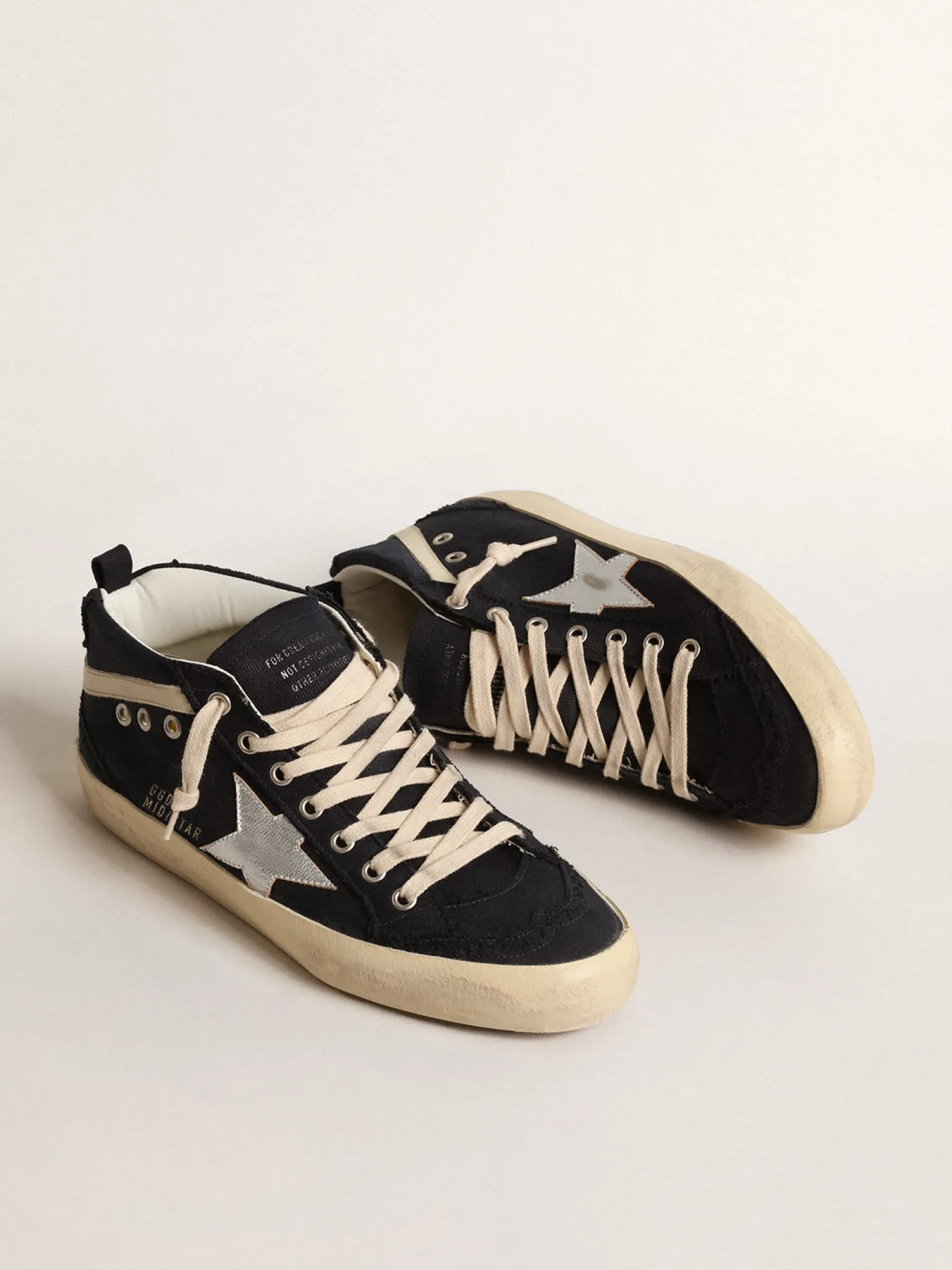 Fashion Mid Star de algodão azul com estrela prateada e lista de couro MULHER Mid Star