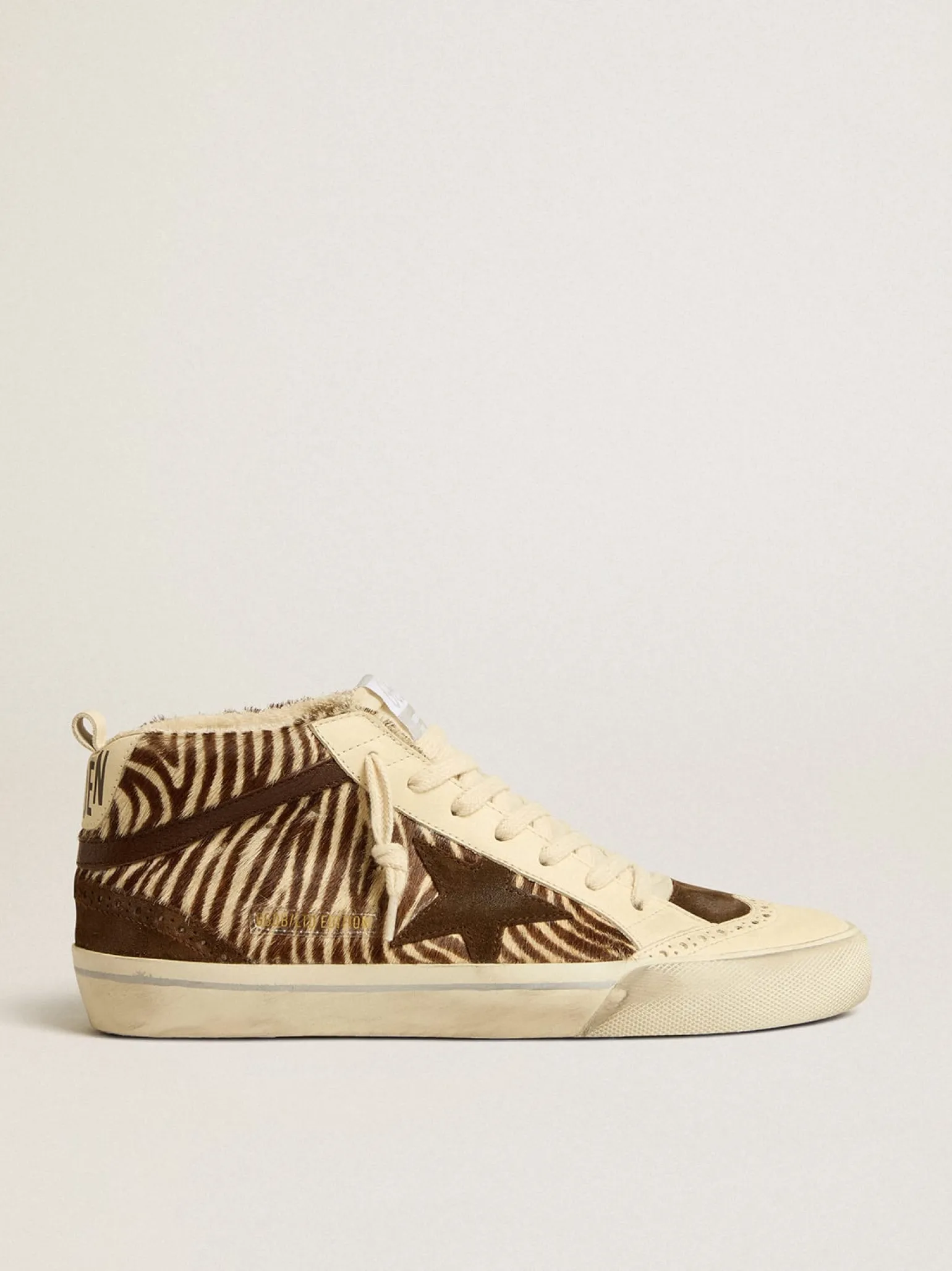 Online Mid Star de couro cavalinho zebrado com estrela de suede e lista marrom MULHER Mid Star