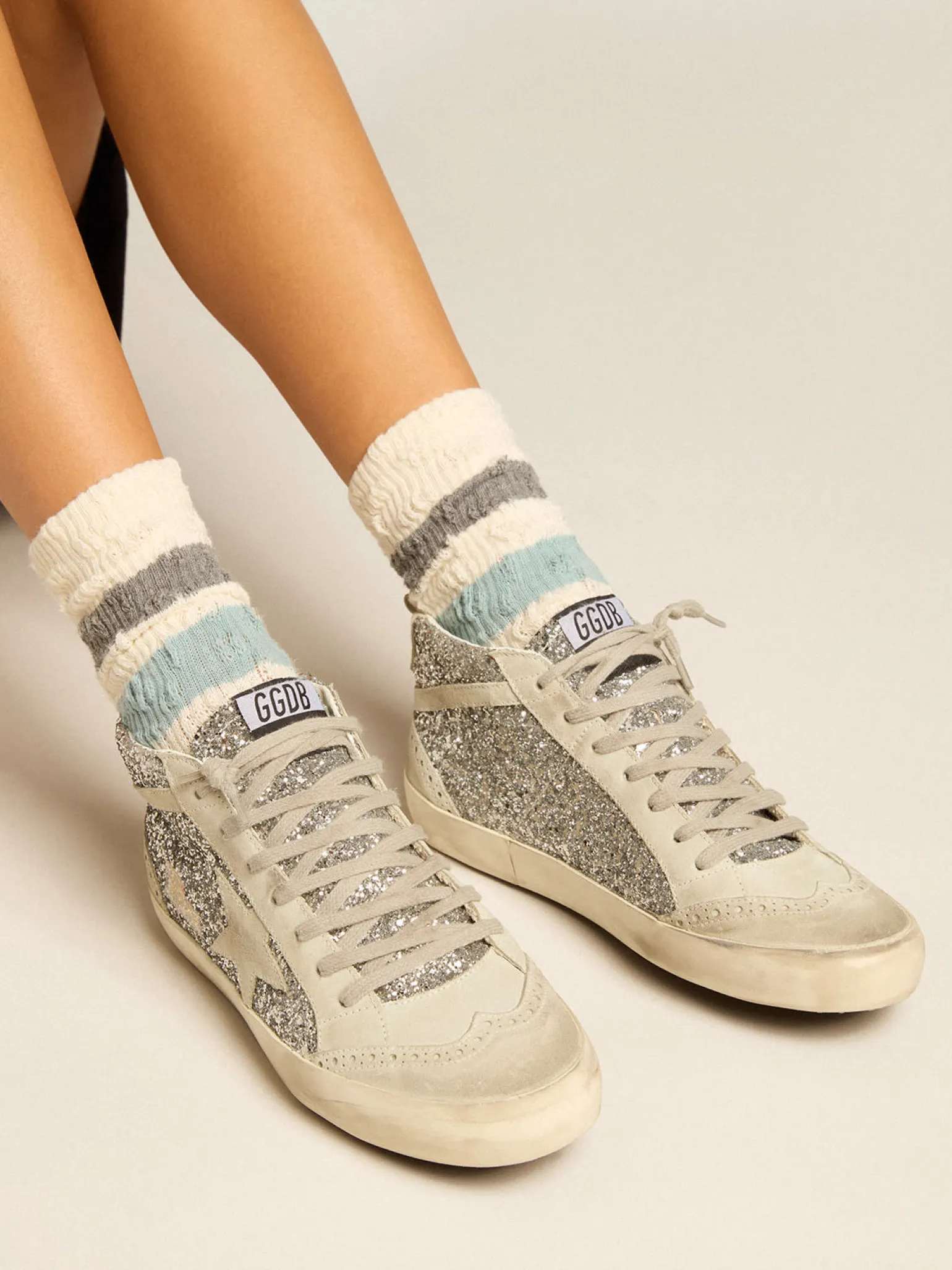 Discount Mid Star de glitter prateado com estrela e lista de suede gelo MULHER Mid Star