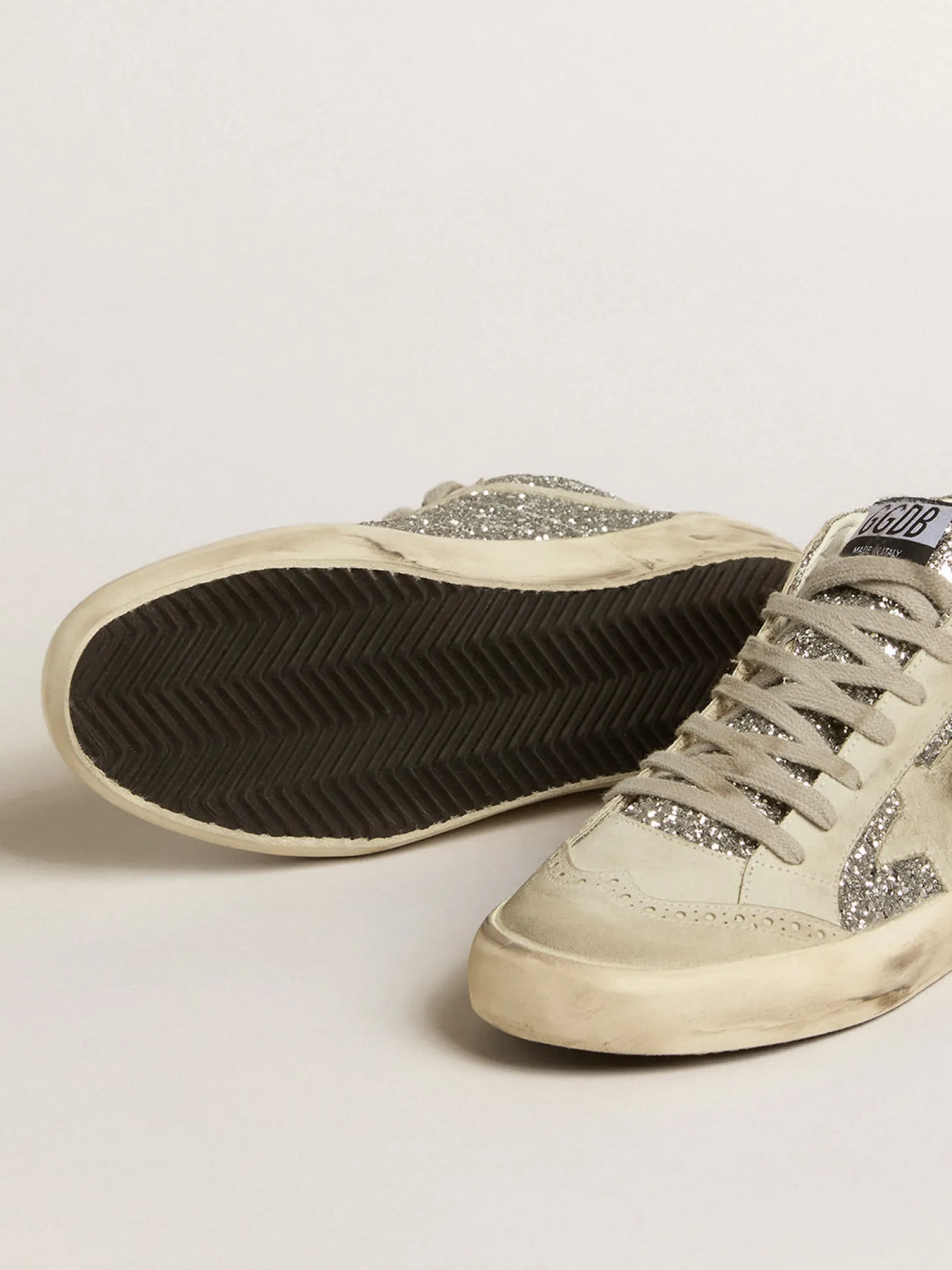 Discount Mid Star de glitter prateado com estrela e lista de suede gelo MULHER Mid Star
