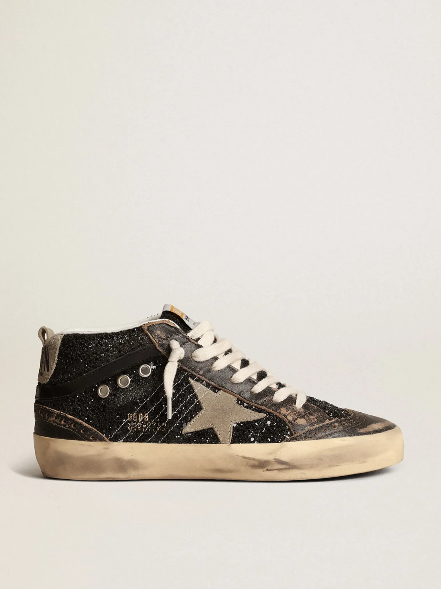 Best Sale Mid Star de glitter preto, estrela e talão de suede havana-rosado MULHER Mid Star
