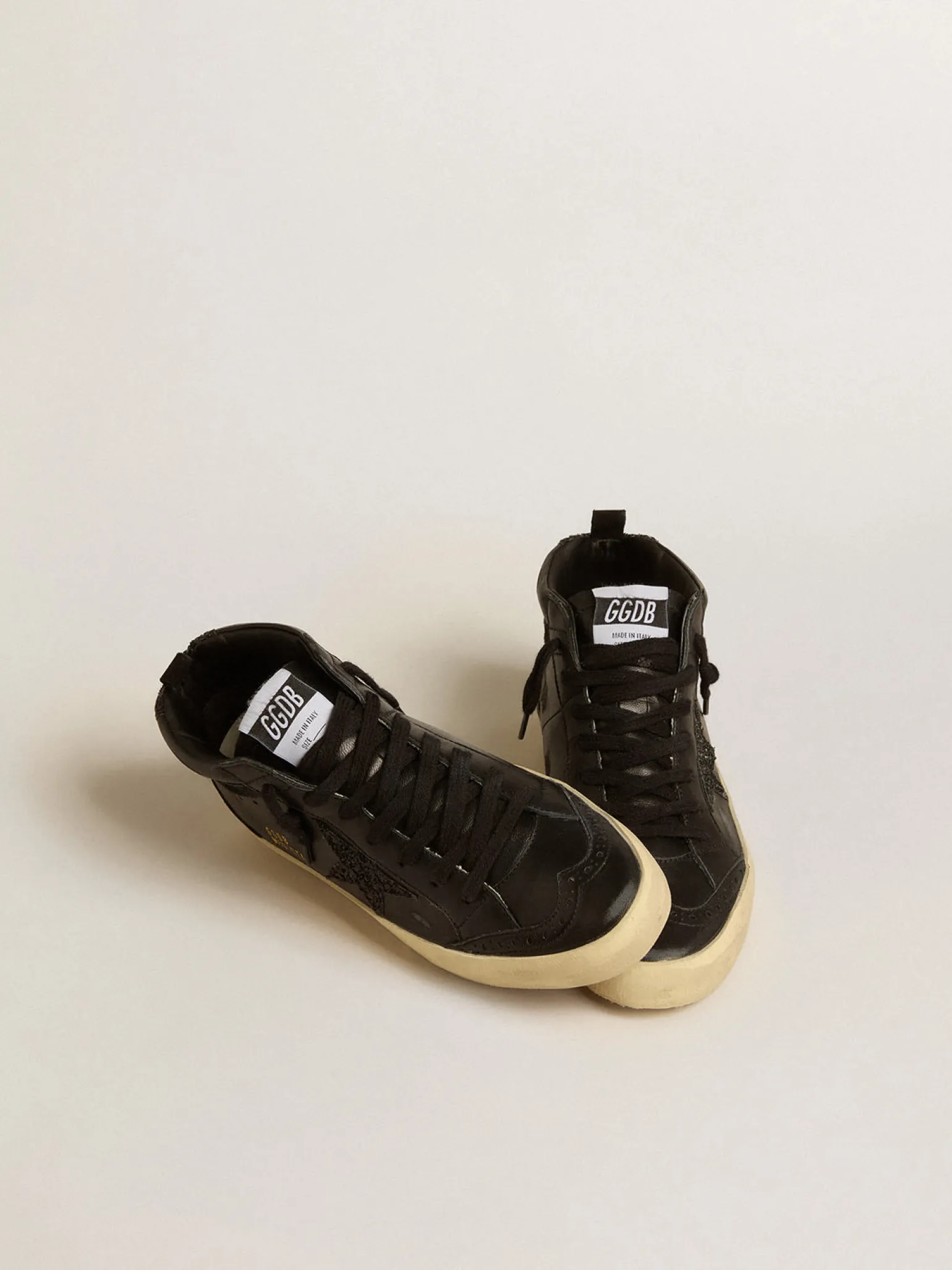 Outlet Mid Star de napa preta com estrela de glitter preto e lista de suede MULHER Mid Star