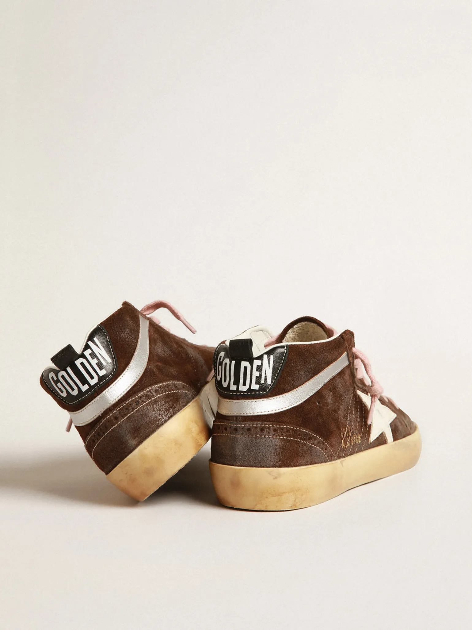 Outlet Mid Star de suede marrom com estrela de couro branco MULHER Mid Star