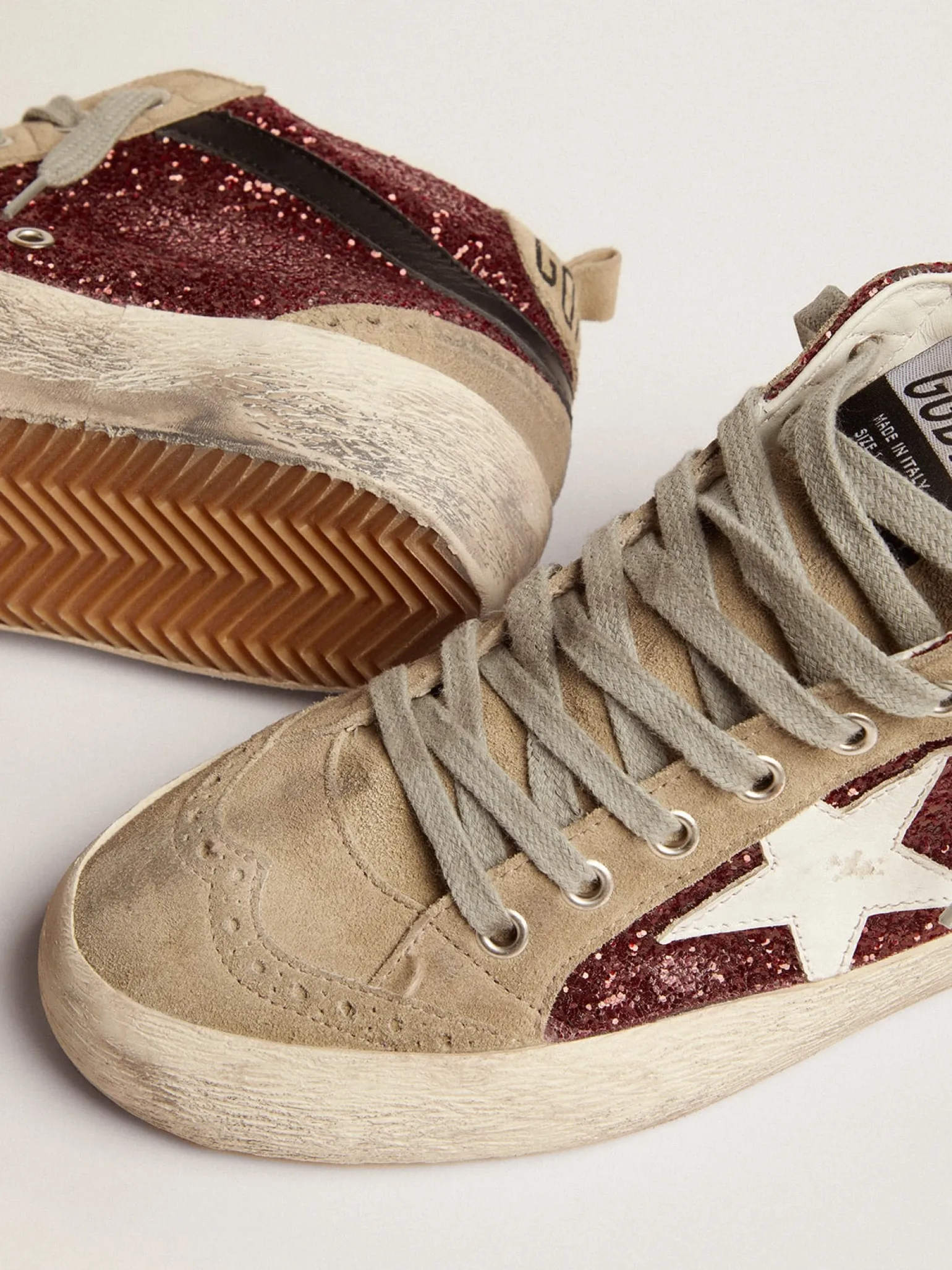 Best Mid Star feminino em glitter bordô com inserções cinza e estrela branca MULHER Mid Star