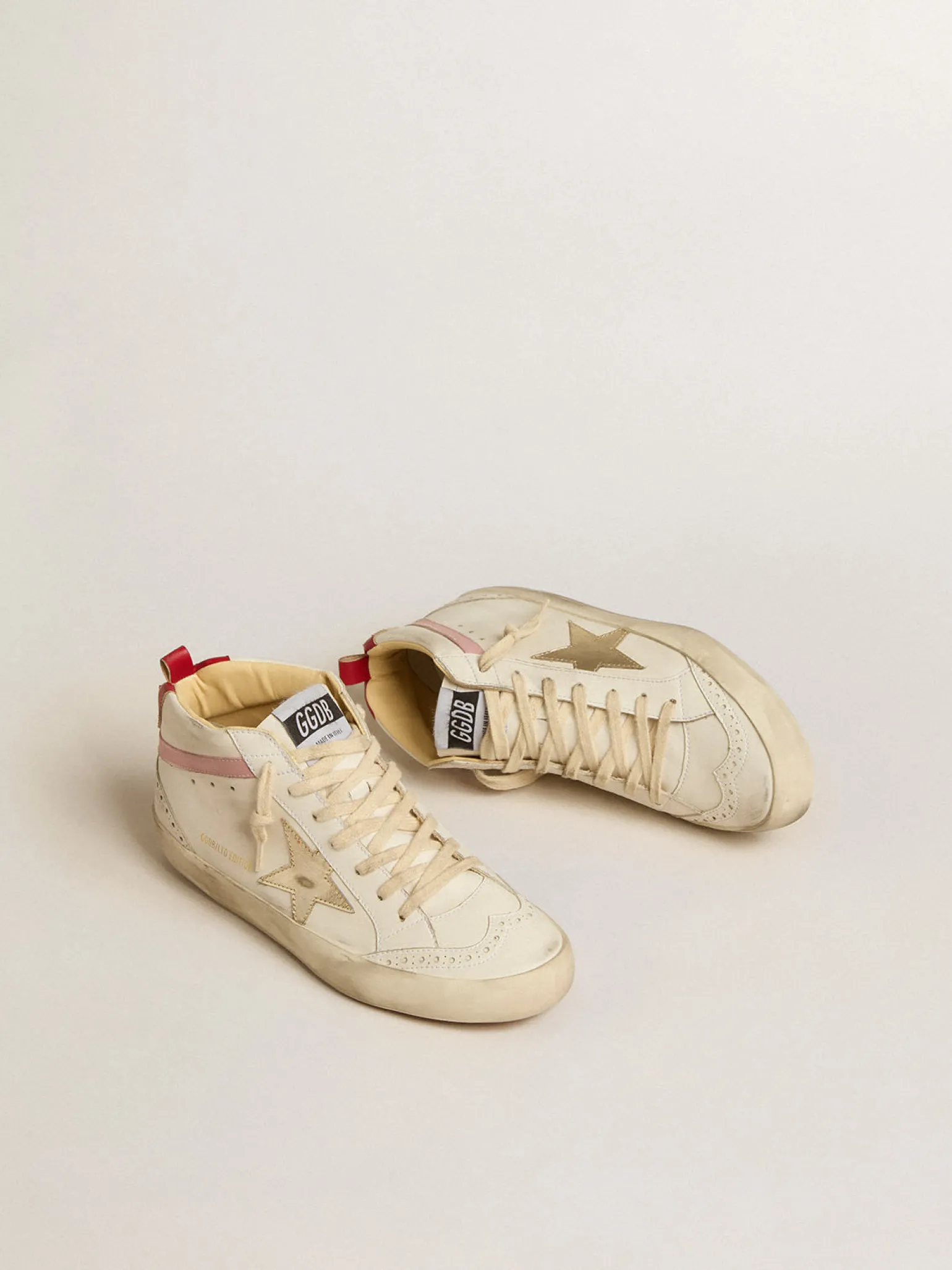 Clearance Mid Star LTD de base vegetal com estrela de couro dourado e lista rosa MULHER Mid Star