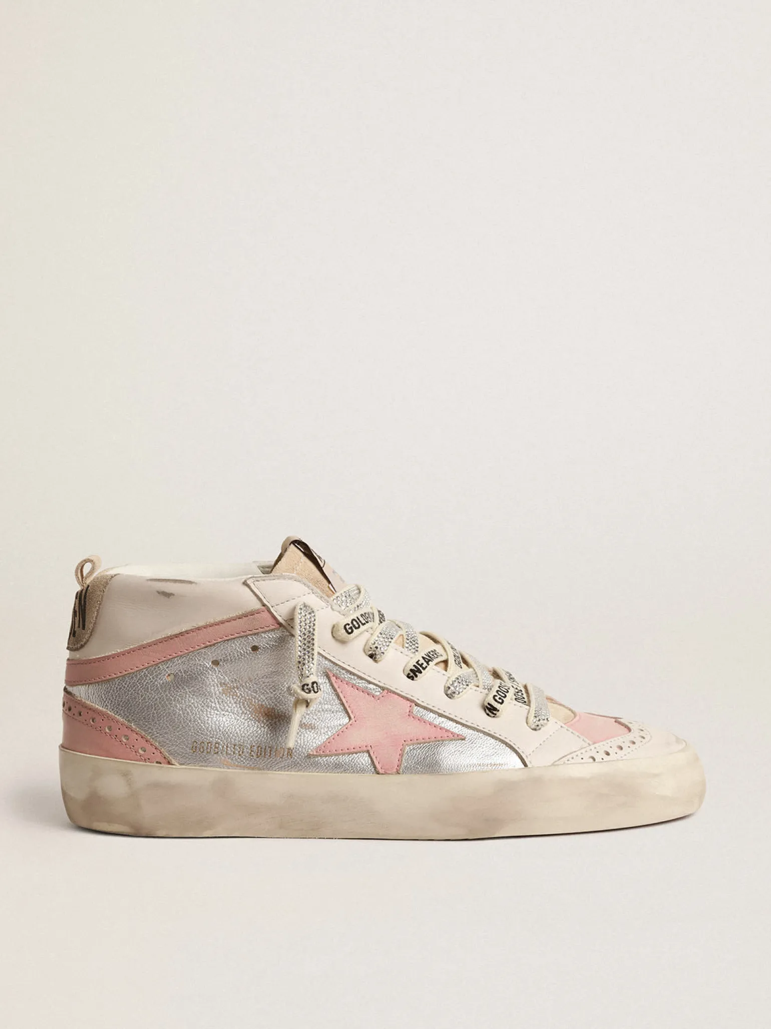 Store Mid Star LTD de couro metálico prateado com estrela e lista rosa MULHER Mid Star
